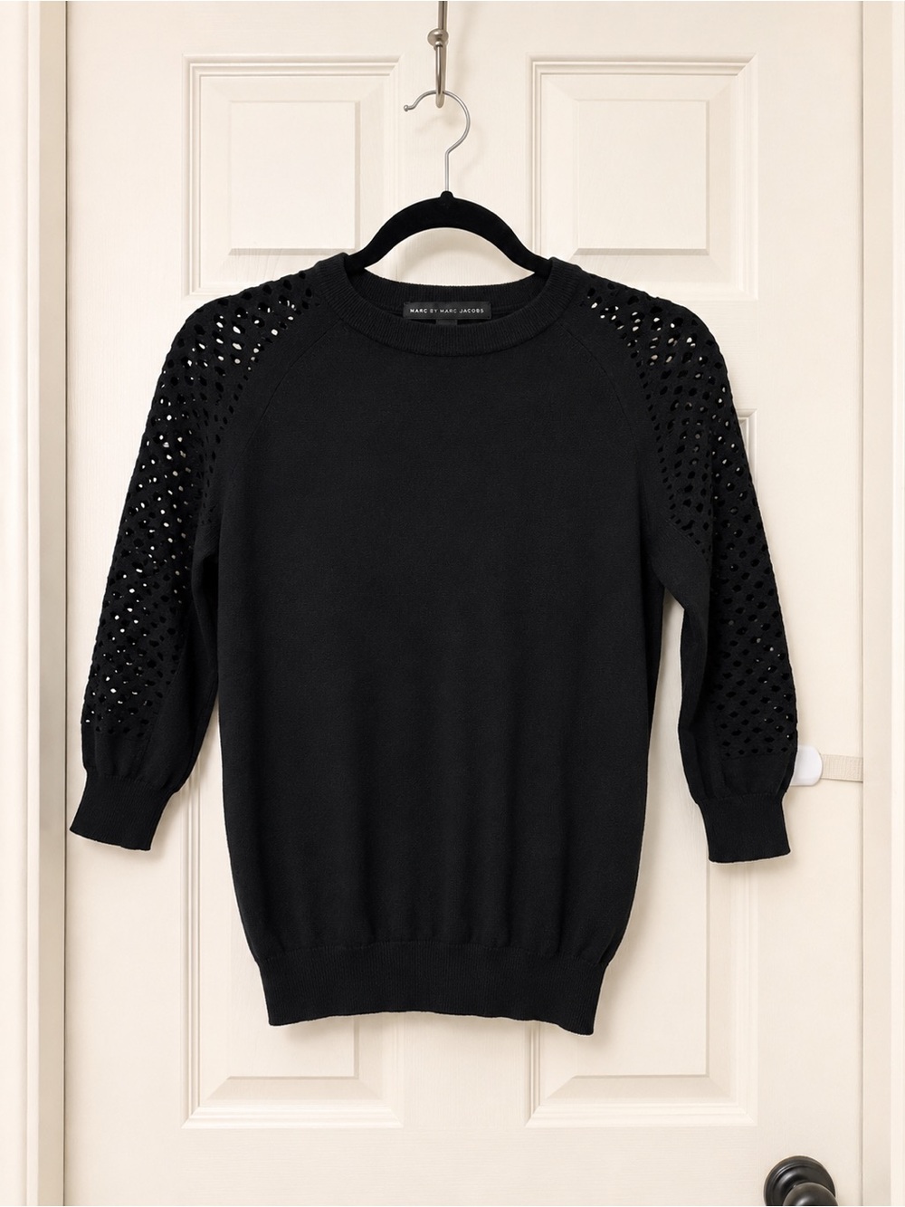 Marc by Marc Jacobs Black Eyelet Sleeve Crewneck Sweater